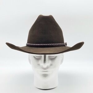 Vtg Stetson 4X Drift Wood Felt Cowboy Hat With Braided Leather Hatband, Size 7